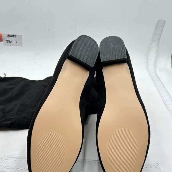 Women's Suede Over The Knee High Boots Low Flat Heel Thigh High Boots Black - Picture 6 of 6